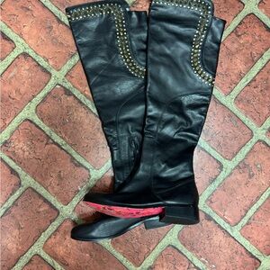 Black Studded Over-the-Knee Leather Boots